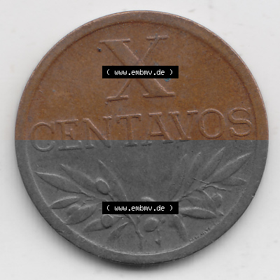 Münzen Portugal Umlaufmünze 1942-1969, 10 Centavos 1958. Vorderseite der Escudo Umlaufmünze aus Portugal vor EInführung der... Sammlung