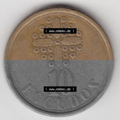 Münzen Portugal Umlaufmünze 1986-2001, 10 Escudos 1987. Vorderseite der Escudo Umlaufmünze aus Portugal vor EInführung der... Sammlung