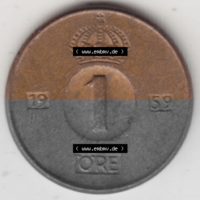 Münzen Schweden Umlaufmünze 1952-1971, 1 Öre 1959. Münzen aus Schweden als Bildmaterial für Sammler und Münzen-Webseiten... Sammlung