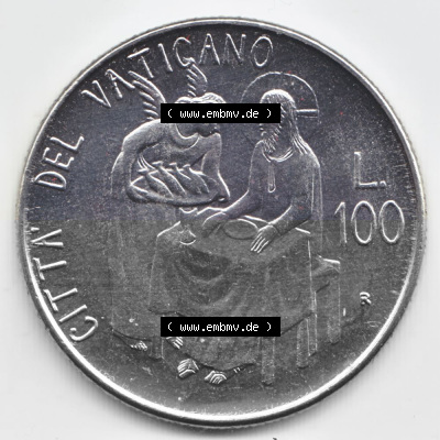 Münzen Vatikan / Vatikanstadt Umlaufmünze 1981-1981, 100 Lire Papst Johannes Paul II, Bild mit Rückseite der Münze als Bildmaterial.... Sammlung