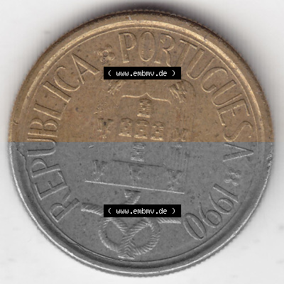 Münzen Portugal Umlaufmünze 1986-2001, 5 Escudos 1990. Rückseite der portugiesischen Umlaufmünze aus Portugal vor der Euro-Einführung... Sammlung