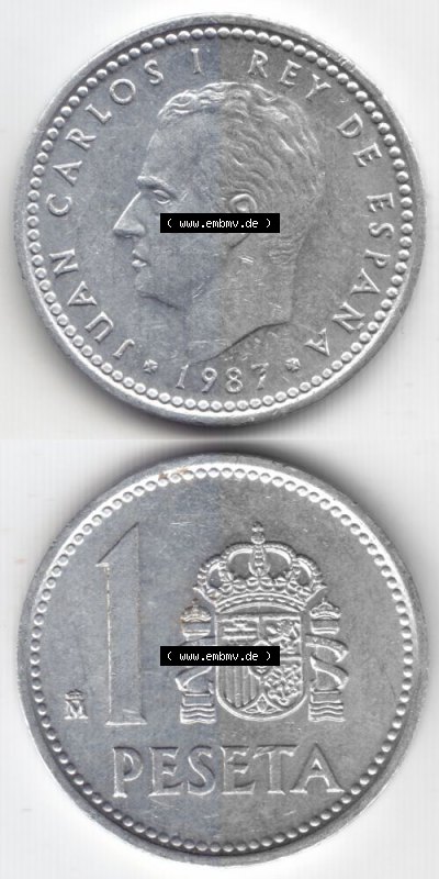 Münzen Spanien Umlaufmünze 1982-1989, 1 Peseta, 1 Pesete 1987, Münze aus Spanien -.-.-Bildmaterial des Münzbildes Sammlung