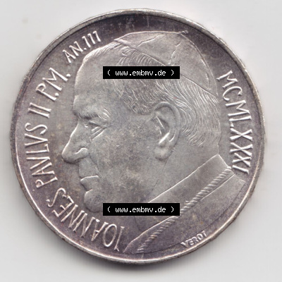 Münzen Vatikan / Vatikanstadt Umlaufmünze 1981-1981, 500 Lire Silbermünze Papst Johannes Paul II, Bild mit Vorderseite der... Sammlung