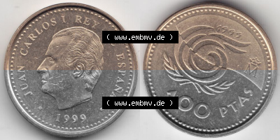 Münzen Spanien Umlaufmünze 1999-1999, 100 Ptas, Peseten 1999, Bild mit Vollansicht als Bildmaterial Sammlung