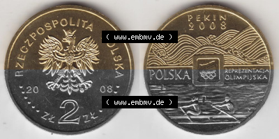 Münzen Polen Gedenkmünze 2008-2008, 2 Zloty, XXIX. Olympische Sommerspiele in Peking 2008, Bild mit Vollansicht als Bildmaterial Sammlung