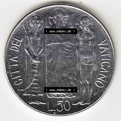 Münzen Vatikan / Vatikanstadt Umlaufmünze 1981-1981, 50 Lire Papst Johannes Paul II, Bild mit Rückseite der Münze als Bildmaterial.... Sammlung