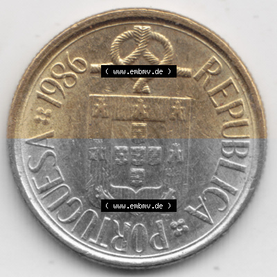 Münzen Portugal Umlaufmünze 1986-2001, 1 Escudo 1986. Rückseite der portugiesischen Umlaufmünze aus Portugal vor der Euro-Einführung... Sammlung