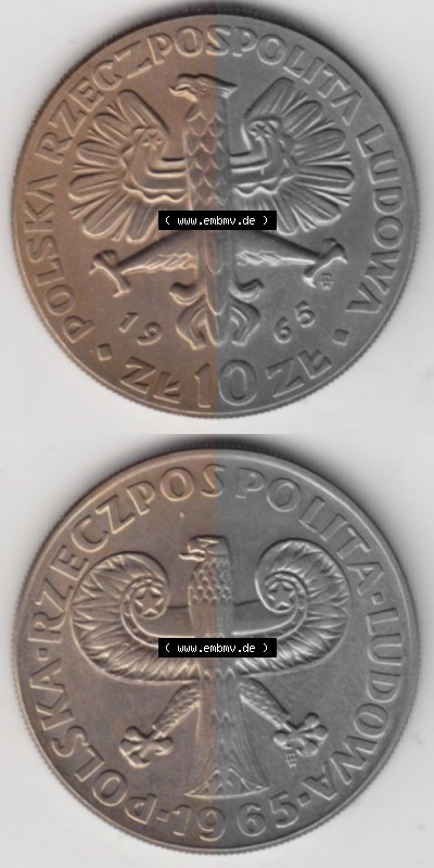 Münzen Polen Gedenkmünze 1965-1965, 10 Zloty 700 Jahre Warschau, Münzseiten Untereinander als Bildmaterial Sammlung