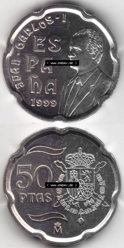 Münzen Spanien Umlaufmünze 1998-2000, 50 Ptas, Peseten 1999, Münze aus Spanien -.-.- für Mobile-Geräte als Bildmaterial des... Sammlung