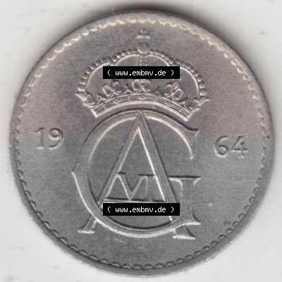 Münzen Schweden Umlaufmünze 1962-1973, 10 Öre 1964. Münzen aus Schweden als Bildmaterial für Sammler und Münzen-Webseiten... Sammlung