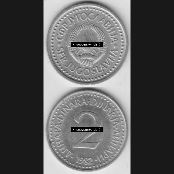 Grau bzw. s/w Münzen Jugoslawien Umlaufmünze 1982-1986, 2 Dinar 1982, Münzseiten Vertikal für Mobile-Geräte als Bildmaterial Sammlung Graustufen