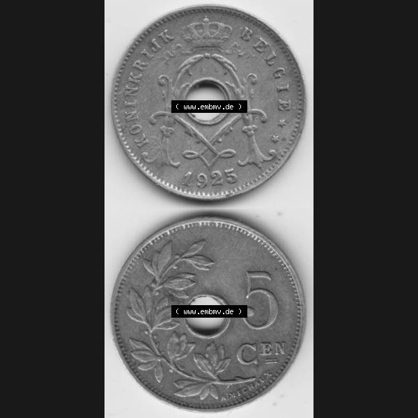 Grau bzw. s/w Münzen Belgien Umlaufmünze 1910-1931, 5 Cen, Centimes Koninkrijk Belgie. Vorderseite und Rückseite vertikal auf einen digitalen Bild der alten belgischen Francs Umlaufmünze... Sammlung Graustufen