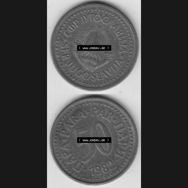 Grau bzw. s/w Münzen Jugoslawien Umlaufmünze 1982-1984, 50 Para 1982, Münzseiten Vertikal für Mobile-Geräte als Bildmaterial Sammlung Graustufen