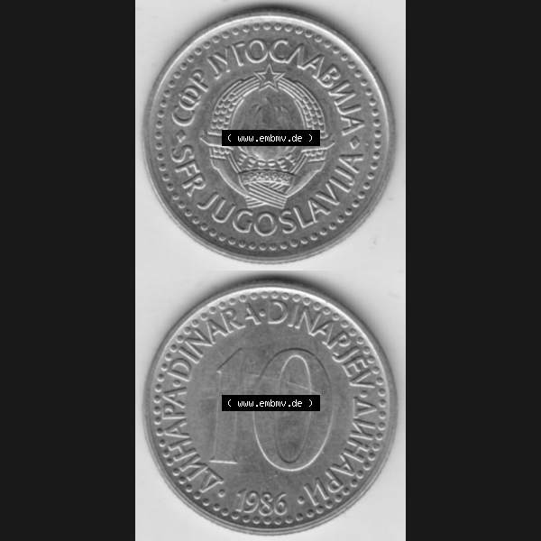 Grau bzw. s/w Münzen Jugoslawien Umlaufmünze 1982-1988, 10 Dinar 1986, Münzseiten Vertikal für Mobile-Geräte als Bildmaterial Sammlung Graustufen
