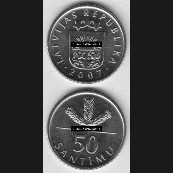 Grau bzw. s/w Münzen Lettland Umlaufmünze 1992-2009, 50 Santimu 2007, Münzseiten Vertikal für Mobile-Geräte als Bildmaterial Sammlung Graustufen