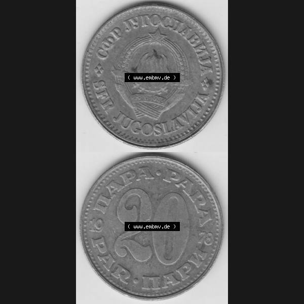 Grau bzw. s/w Münzen Jugoslawien Umlaufmünze 1965-1921, 20 Para, Par, Napa 1978, Münzseiten Vertikal für Mobile-Geräte zum Download Sammlung Graustufen