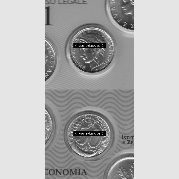 Grau bzw. s/w Münzen Italien Umlaufmünze 1996-2001, 50 Lira-Lire Vor Euro 2001. Vorderseite und Rückseite vertikal untereinander auf einen digitalen Bild der alten italienischen Münze... Sammlung Graustufen