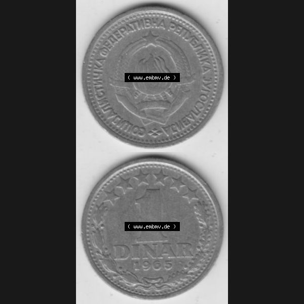 Grau bzw. s/w Münzen Jugoslawien Umlaufmünze 1965-1965, 1 Dinar 1965, Münzseiten Vertikal für Mobile-Geräte zum Download Sammlung Graustufen