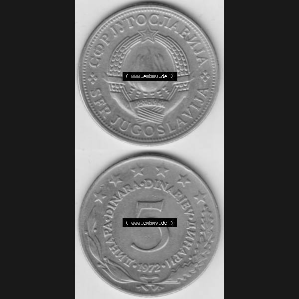 Grau bzw. s/w Münzen Jugoslawien Umlaufmünze 1971-1981, 5 Dinar 1972, Münzseiten Vertikal für Mobile-Geräte als Bildmaterial Sammlung Graustufen