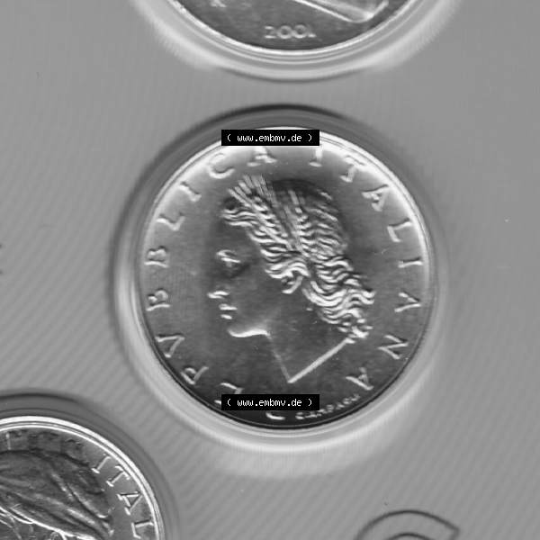Grau bzw. s/w Münzen Italien Umlaufmünze 1956-2001, 20 Lira-Lire Kleinmünze 2001. Vorderseite der alten italienischen Münze aus Italien in der italienischen Lira-Währung zum katalogisieren... Sammlung Graustufen