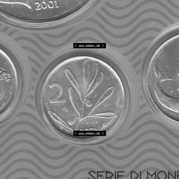 Grau bzw. s/w Münzen Italien Umlaufmünze 1953-2001, 2 Lira-Lire Insekt Münze 2001. Rückseite der alten italienischen Münze aus Italien in der italienischen Lira-Währung zum... Sammlung Graustufen