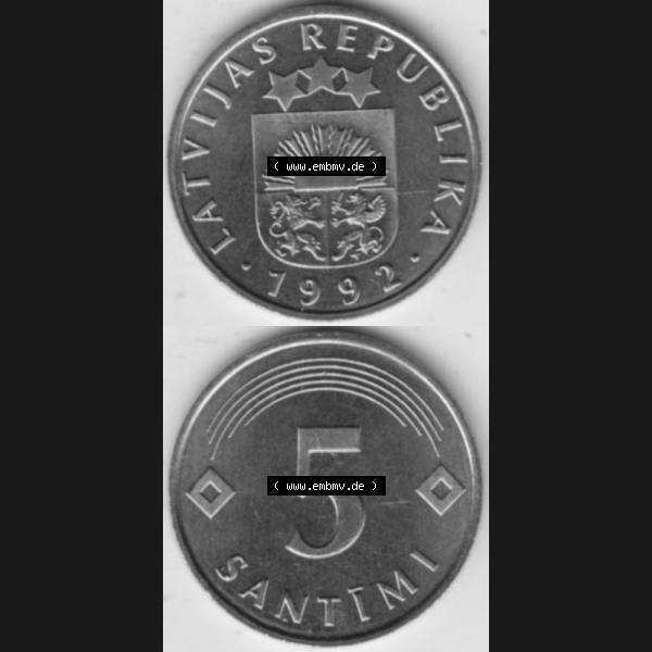 Grau bzw. s/w Münzen Lettland Umlaufmünze 1992-2009, 5 Santimi 1992, Münzseiten Vertikal für Mobile-Geräte als Bildmaterial Sammlung Graustufen