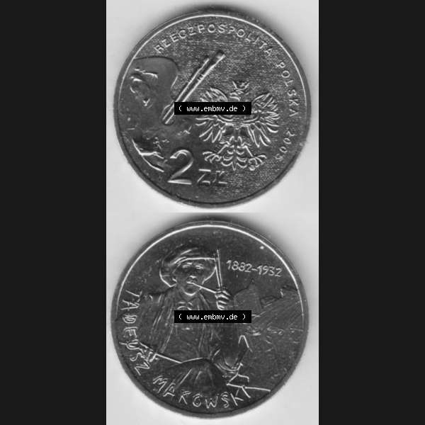 Grau bzw. s/w Münzen Polen Gedenkmünze 2005-2005, 2 Zloty, Polnische Maler, Tadeusz Makowski, Münzseiten Vertikal für Mobile-Geräte als Bildmaterial Sammlung Graustufen