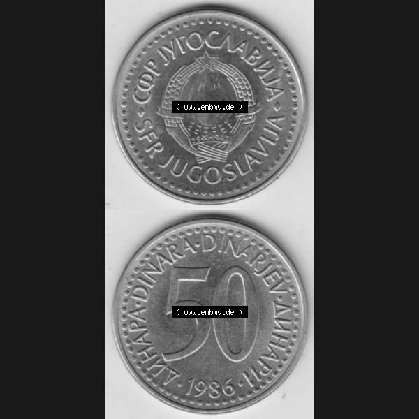 Grau bzw. s/w Münzen Jugoslawien Umlaufmünze 1985-1988, 50 Dinar 1986, Münzseiten Vertikal für Mobile-Geräte als Bildmaterial Sammlung Graustufen