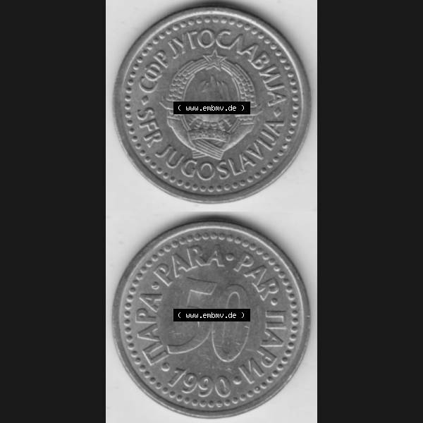 Grau bzw. s/w Münzen Jugoslawien Umlaufmünze 1990-1991, 50 Para 1990, Münzseiten Vertikal für Mobile-Geräte als Bildmaterial Sammlung Graustufen