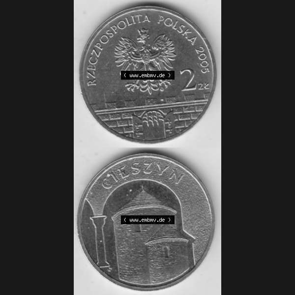 Grau bzw. s/w Münzen Polen Gedenkmünze 2005-2005, 2 Zloty, Historische Städte Polens - Cieszyn, Münzseiten Vertikal für Mobile-Geräte als Bildmaterial Sammlung Graustufen