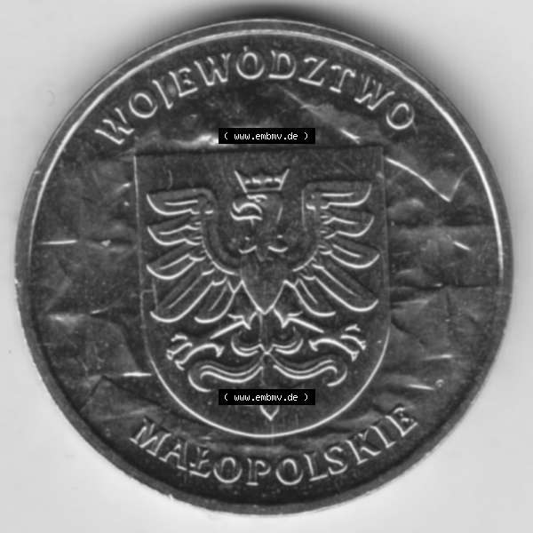Grau bzw. s/w Münzen Polen Gedenkmünze 2004-2004, 2 Zloty, Woiwodschaft Kleinpolen, Bild mit Rückseite der Münze als Bildmaterial Sammlung Graustufen