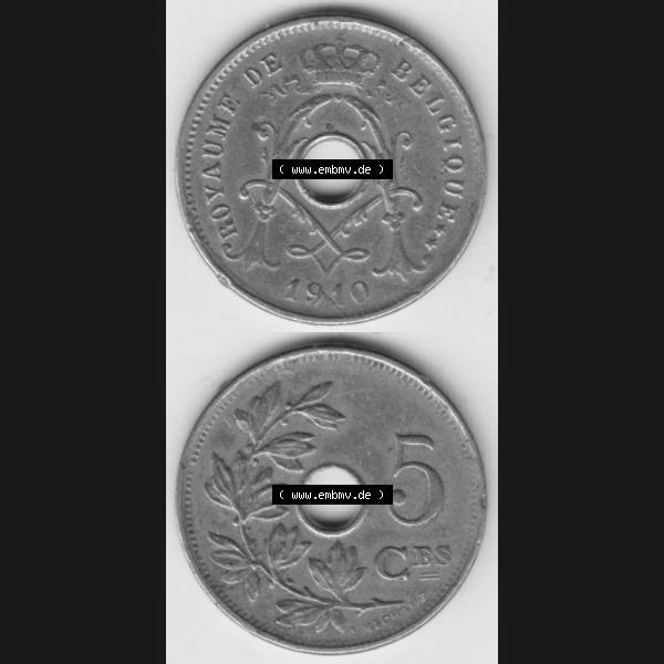 Grau bzw. s/w Münzen Belgien Umlaufmünze 1910-1932, 5 Ces, Centimes Koninkrijk Belgie. Vorderseite und Rückseite vertikal auf einen digitalen Bild der alten belgischen Francs Umlaufmünze... Sammlung Graustufen