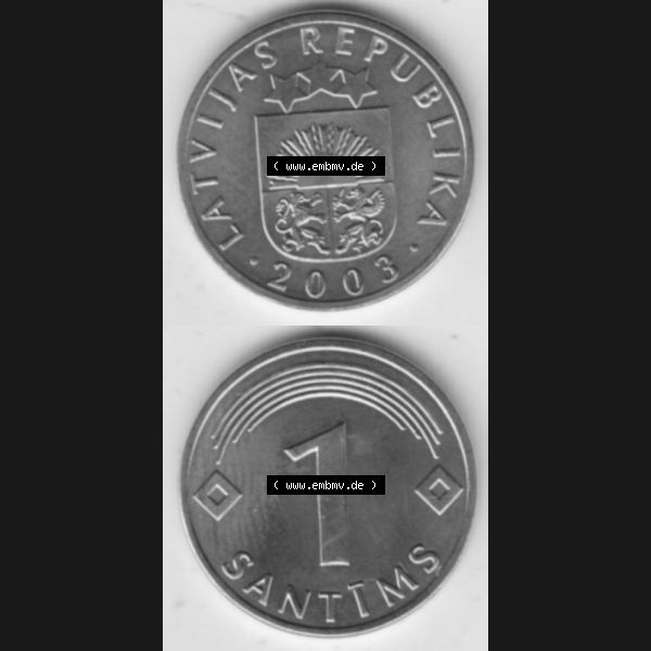 Grau bzw. s/w Münzen Lettland Umlaufmünze 1992-2008, 1 Santims 2003, Münzseiten Vertikal für Mobile-Geräte als Bildmaterial Sammlung Graustufen
