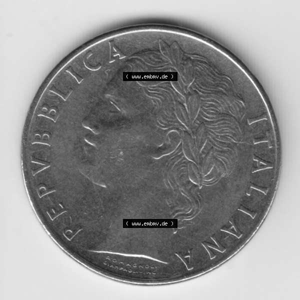 Grau bzw. s/w Münzen Italien Umlaufmünze 1955-1989, 100 Lire, Lira 1976. Vorderseite der alten italienischen Münze aus Italien in der italienischen Lira-Währung zum katalogisieren... Sammlung Graustufen