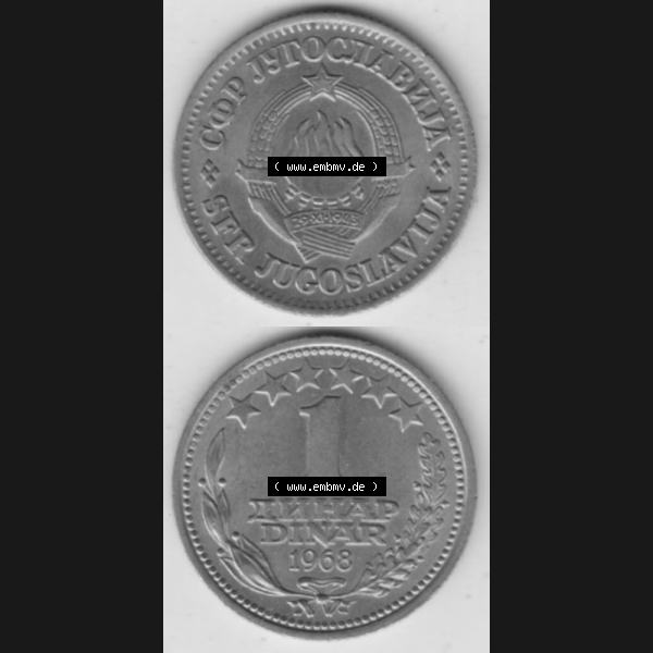 Grau bzw. s/w Münzen Jugoslawien Umlaufmünze 1968-1968, 1 Dinar 1968, Münzseiten Vertikal für Mobile-Geräte zum Download Sammlung Graustufen