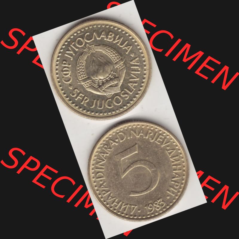 Münzen Jugoslawien Umlaufmünze 1982-1986, 5 Dinar 1983, Münzseiten Vertikal für Mobile-Geräte als Bildmaterial Sammlung