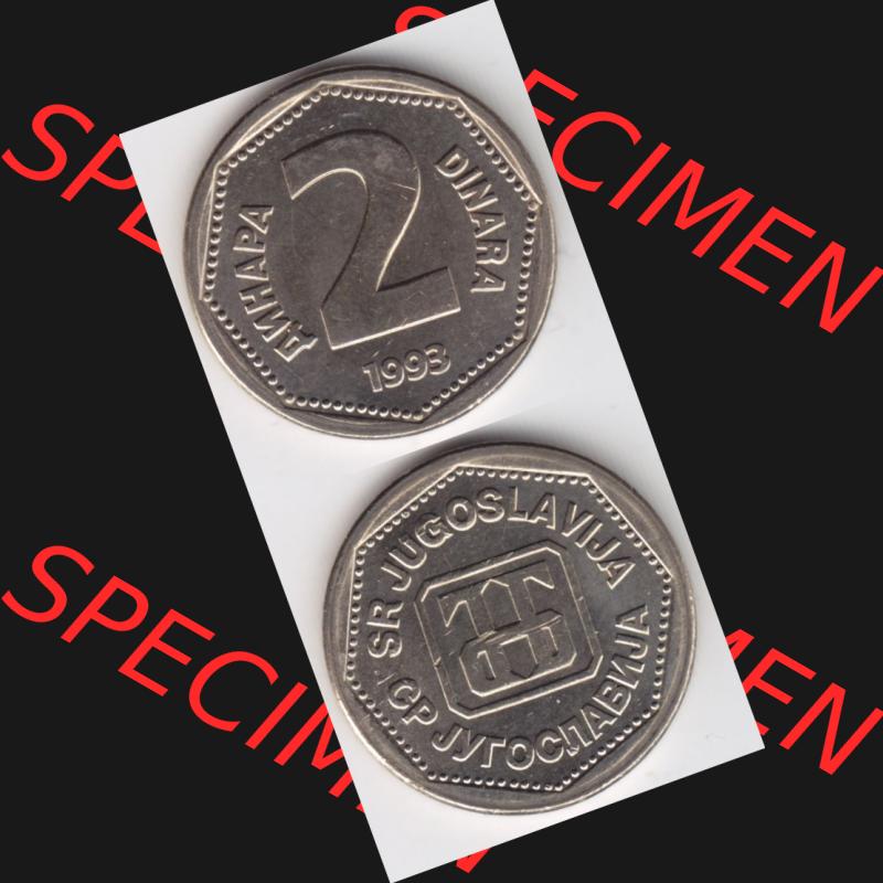 Münzen Jugoslawien Umlaufmünze 1993-1993, 2 Dinara, Dinar, Münzseiten Vertikal für Mobile-Geräte als Bildmaterial Sammlung