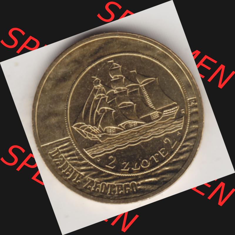 Münzen Polen Gedenkmünze 2005-2005, 2 Zloty, Segelschiff auf 2 Zloty und 5 Zloty der Ausgabe 1936, Bild mit Rückseite der Münze als Bildmaterial Sammlung