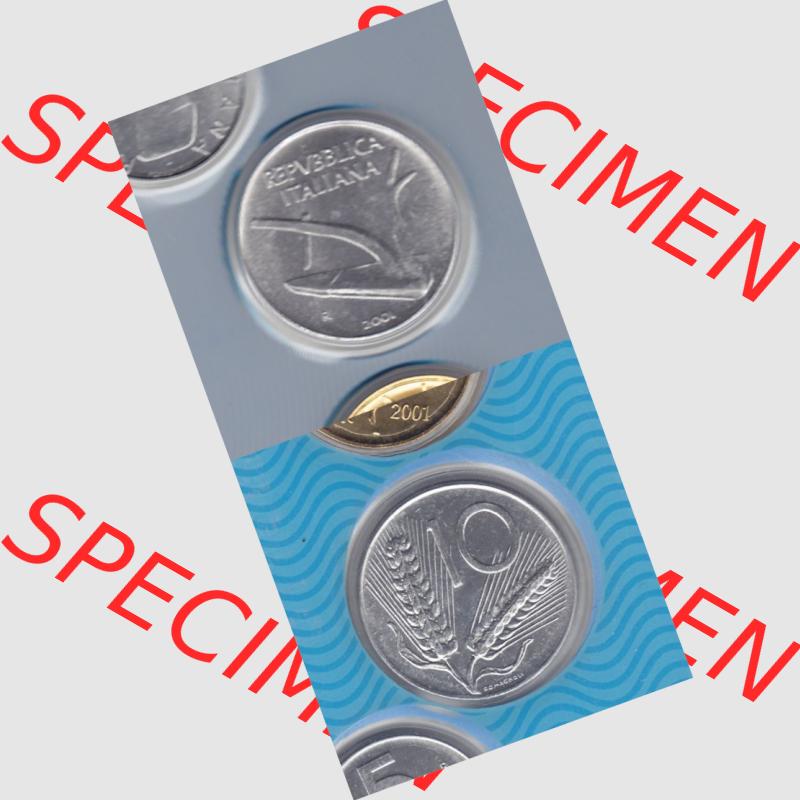 Münzen Italien Umlaufmünze 1951-2001, 10 Lira-Lire Kleine Münze 2001. Vorderseite und Rückseite vertikal untereinander auf einen digitalen Bild der alten italienischen... Sammlung