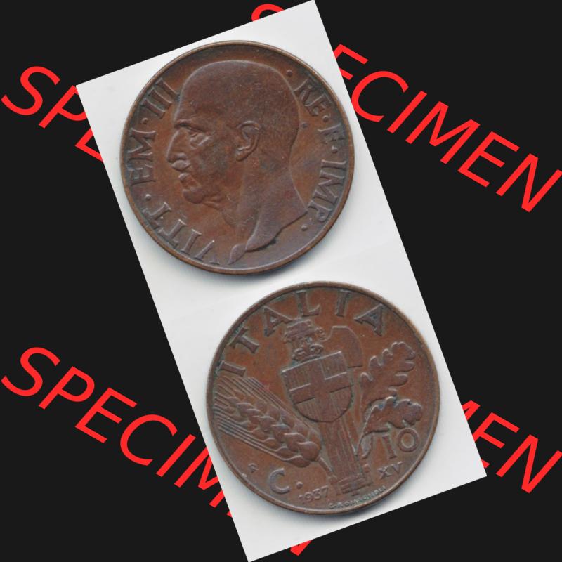 Münzen Italien Umlaufmünze 1936-1939, 10 Centesimi 1937, Münzseiten Vertikal für Mobile-Geräte zum Download Sammlung