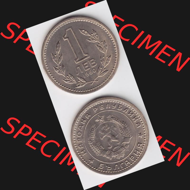 Münzen Bulgarien Umlaufmünze 1960, 1 NEB LEW. Vorderseite und Rückseite vertikal auf einen digitalen Bild der alten bulgarischen Umlaufmünze aus Bulgarien zum katalogisieren... Sammlung