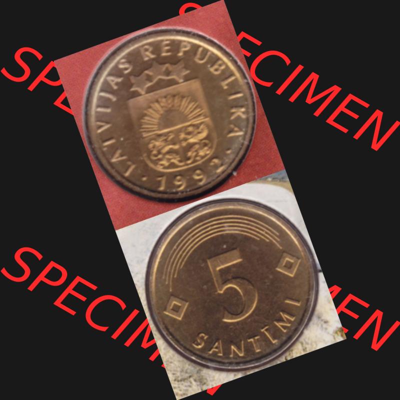 Münzen Lettland Umlaufmünze 1992-2009, 5 Centimes 1992, Münze aus Münzensatz, Münzseiten Vertikal für Mobile-Geräte als Bildmaterial Sammlung