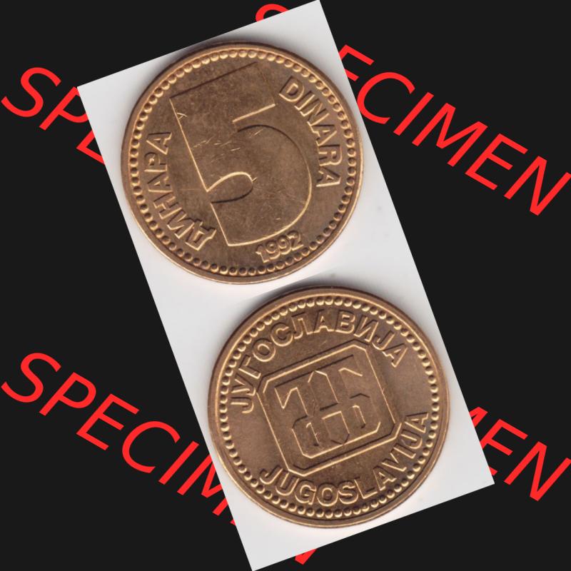 Münzen Jugoslawien Umlaufmünze 1992-1992, 5 Dinara, Anhapa, Dinar, Münzseiten Vertikal für Mobile-Geräte als Bildmaterial Sammlung