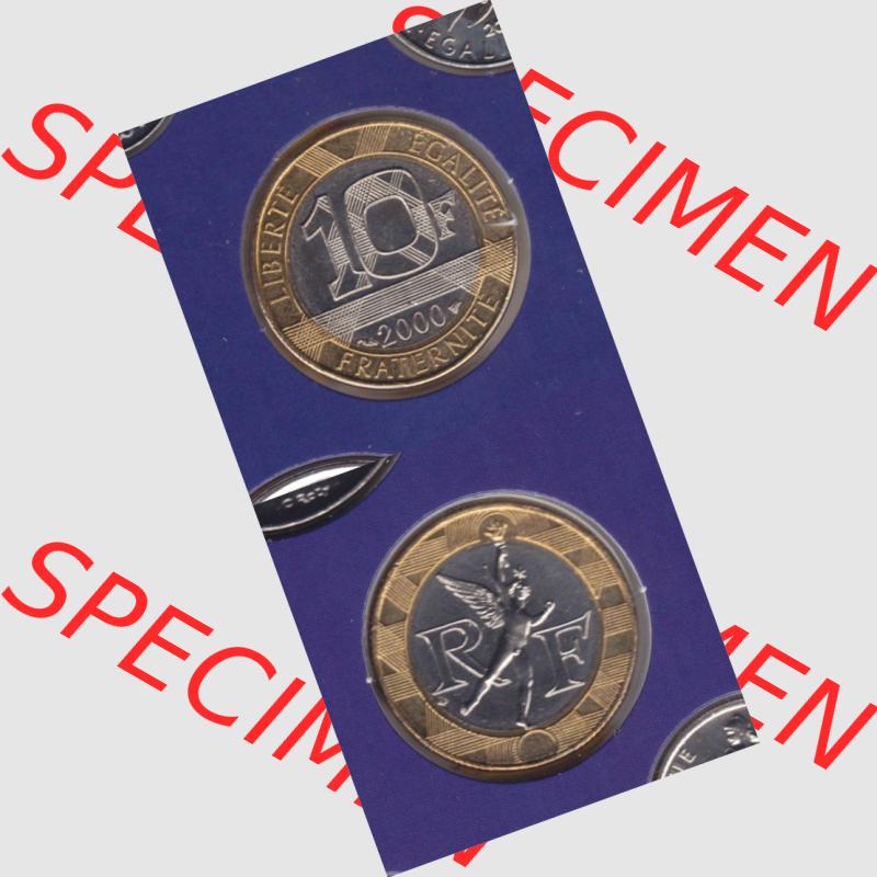 Münze Frankreich 2000, 10 Francs. Vorderseite und Rückseite vertikal auf einen digitalen Bild der alten französischen Umlaufmünze aus Frankreich in der Francs-Währung... Sammlung