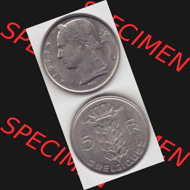 Münzen Belgien Umlaufmünze 1948-1981, 5 Francs Belgique. Vorderseite und Rückseite vertikal auf einen digitalen Bild der alten belgischen Francs Umlaufmünze aus Belgien... Sammlung