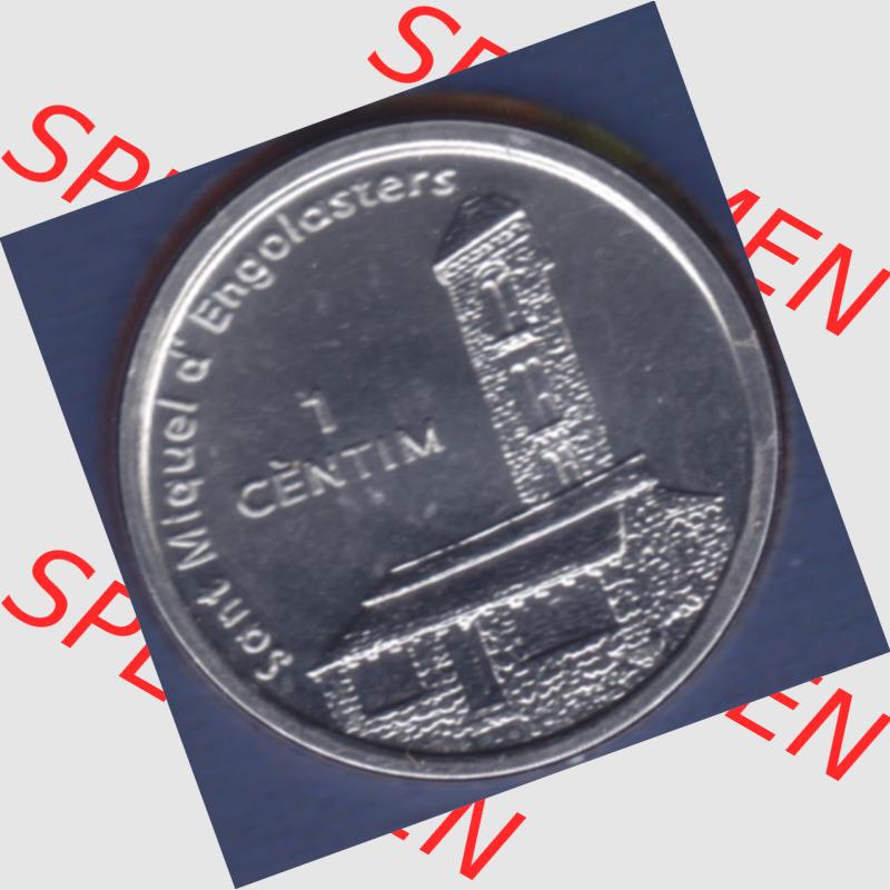 Münzen Andorra Sammlermünze aus KMS 2003, 1 Centim, Kirche Sant Miquel d’Engolasters. Rückseite der alten Diner Umlaufmünze aus Andorra vor Einführung... Sammlung