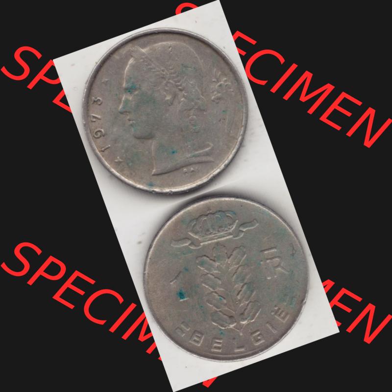 Münzen Belgien Umlaufmünze 1950-1988, 1 Francs-Franken 1973 Belgie. Vorderseite und Rückseite vertikal auf einen digitalen Bild der alten belgischen Francs Umlaufmünze... Sammlung