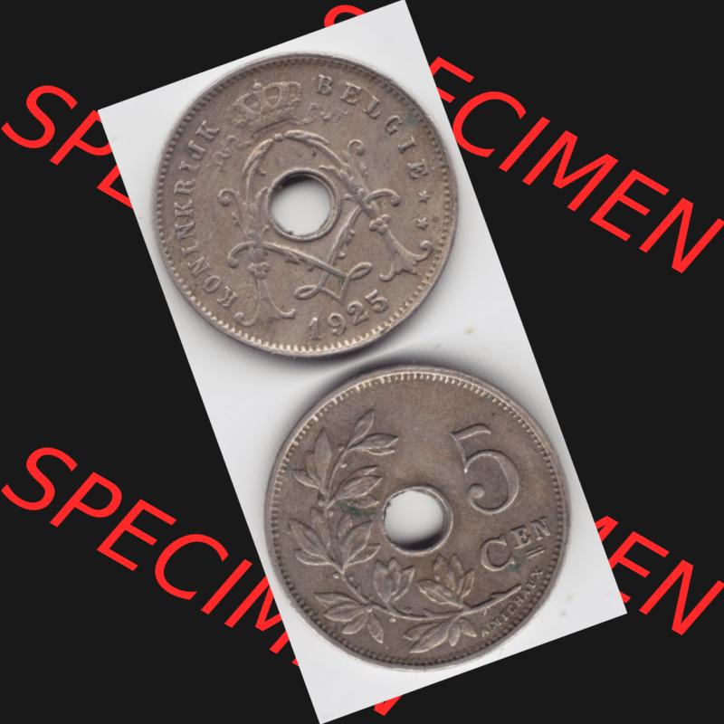 Münzen Belgien Umlaufmünze 1910-1931, 5 Cen, Centimes Koninkrijk Belgie. Vorderseite und Rückseite vertikal auf einen digitalen Bild der alten belgischen Francs Umlaufmünze... Sammlung