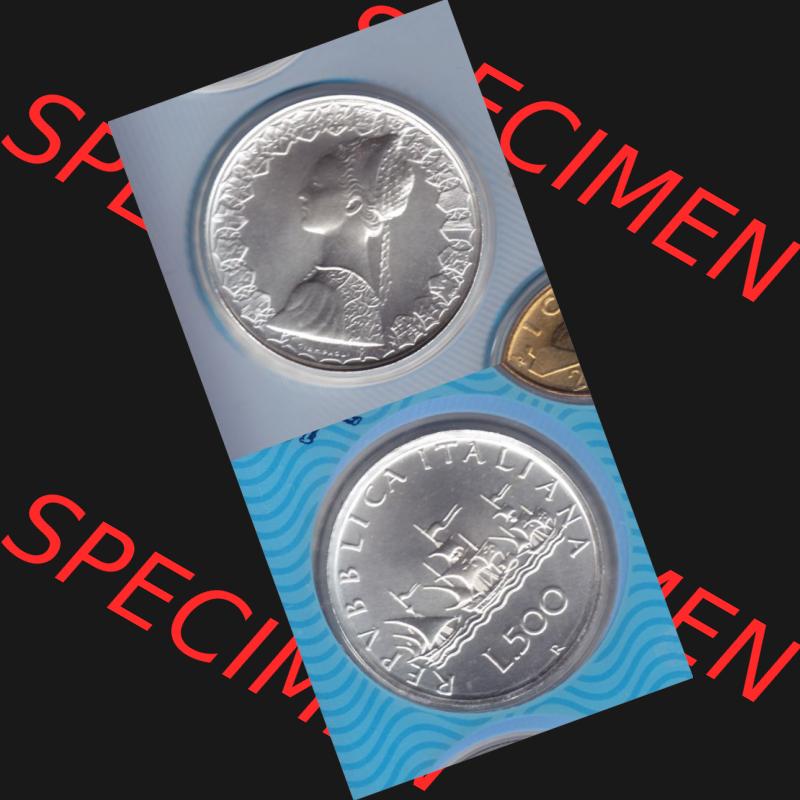 Münzen Italien Umlaufmünze 1958-2001, 500 Lira-LIre Silber 2001. Vorderseite und Rückseite vertikal untereinander auf einen digitalen Bild der alten italienischen Münze... Sammlung