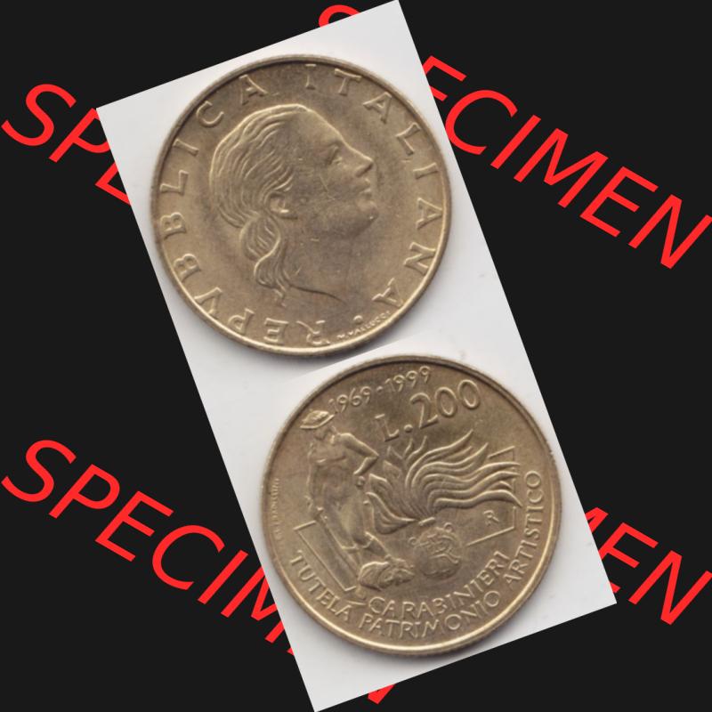 Münzen Italien Gedenkmünze 1999-1999, 200 Lire Carabinieri, Schutz der Kunsterbe, Münzseiten Vertikal für Mobile-Geräte zum Download Sammlung